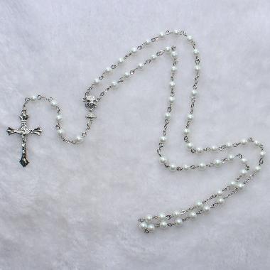 6mm catholic white Glass Pearl Rosary beads gifts (CR256)