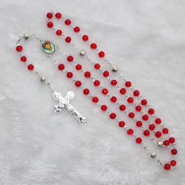 6mm Red Glass Beads Rosaries with cross (CR281)