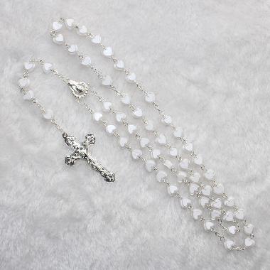 8mm rosary beads crucifix pendant necklace (CR294)